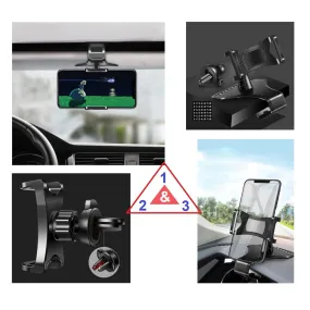 3 in 1 Car GPS Smartphone Holder: Dashboard / Visor Clamp   AC Grid Clip for Coolpad 5219, Blazers 4 - Black