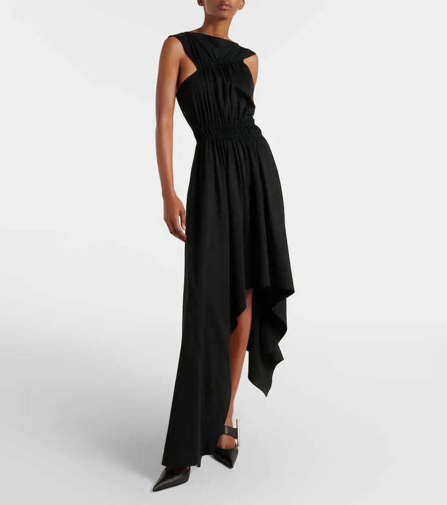 Alexander McQueen Gathered asymmetric cotton jersey midi dress