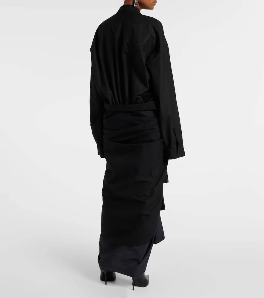 Balenciaga Gathered tie-front cotton shirt dress