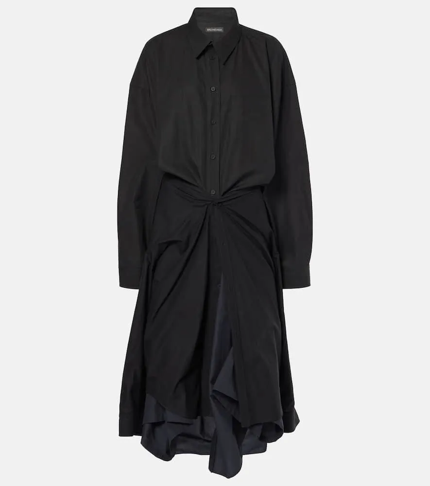 Balenciaga Gathered tie-front cotton shirt dress