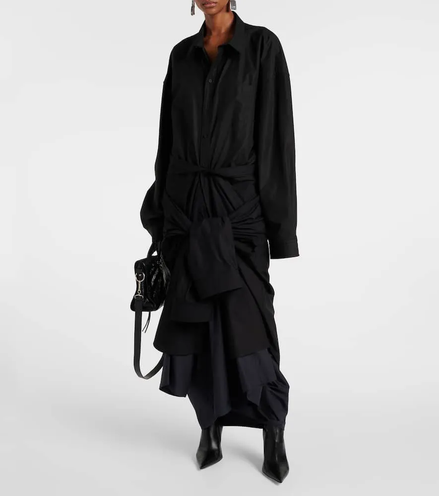 Balenciaga Gathered tie-front cotton shirt dress