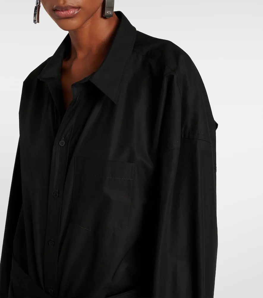 Balenciaga Gathered tie-front cotton shirt dress