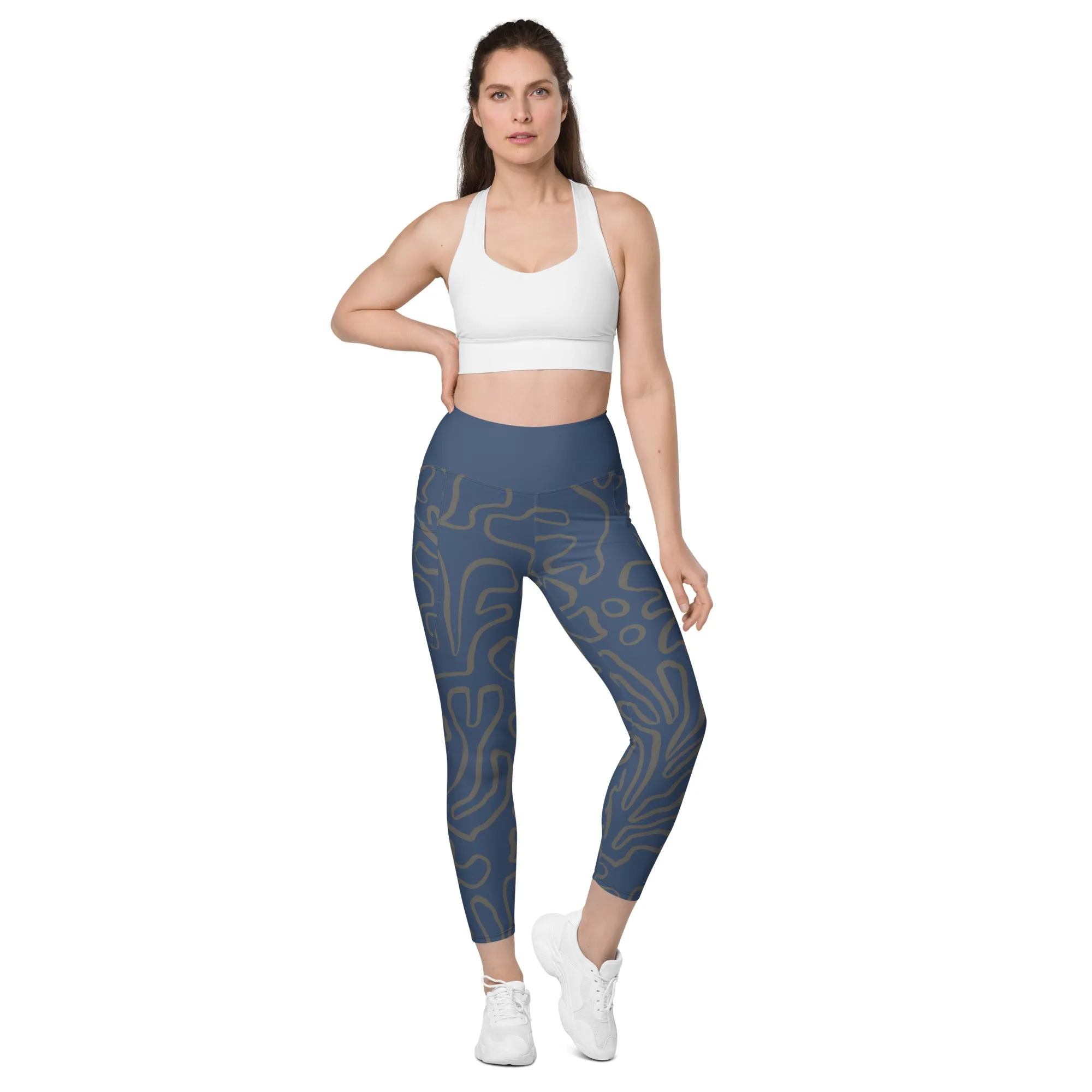 Bottom Time Eco-Friendly Dive Leggings, scuba pants with pockets, coral, blue, sets