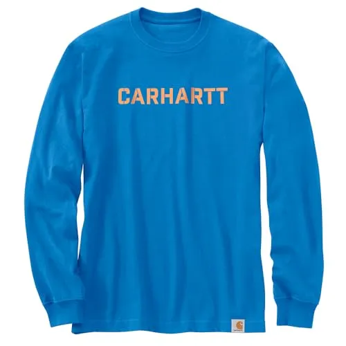 Carhartt 105951 Men's Loose Fit Heavyweight Long-Sleeve Logo Graphic T-Shirt - Medium - Blue Glow