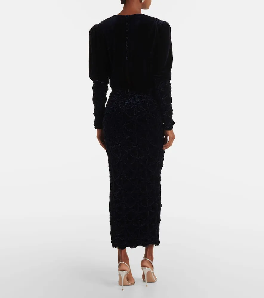 Costarellos Anglette smocked velvet maxi dress