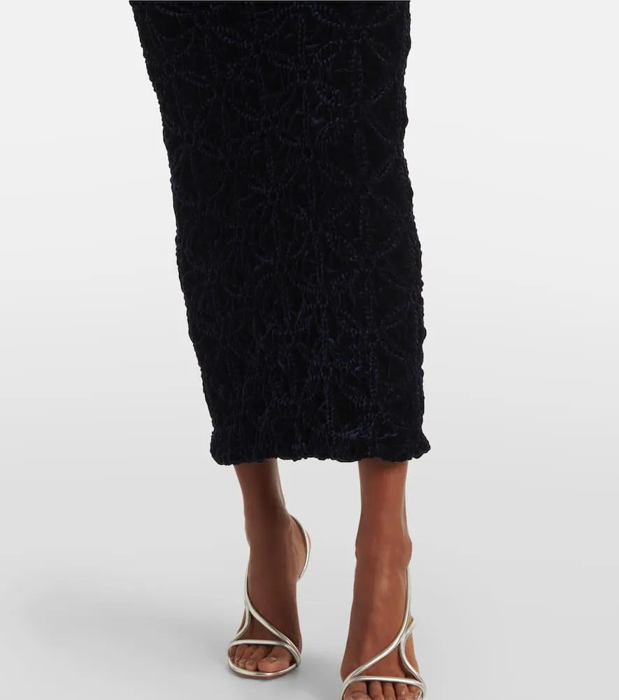 Costarellos Anglette smocked velvet maxi dress