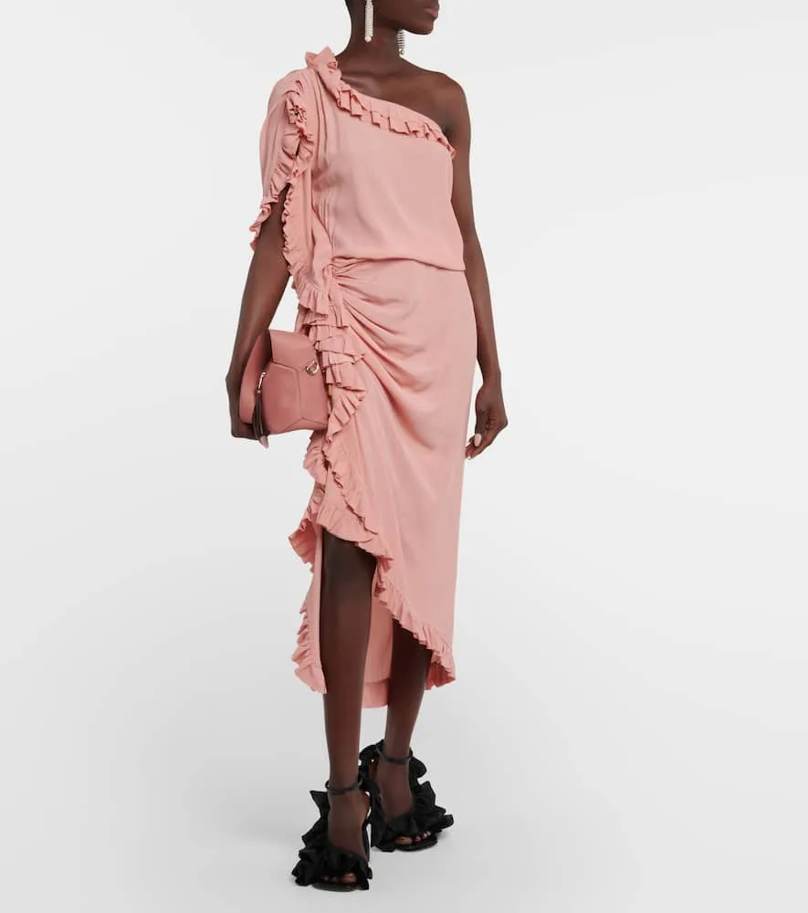 Dries Van Noten Ruffled one-shoulder crêpe midi dress