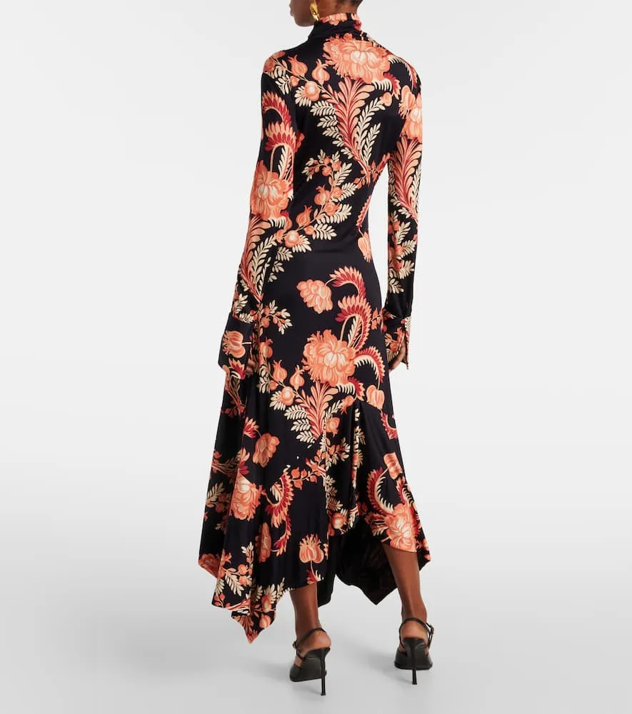 Etro Floral asymmetric jersey midi dress