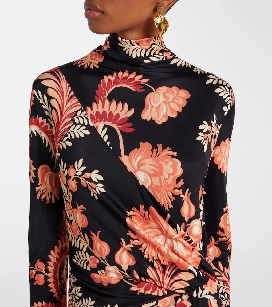 Etro Floral asymmetric jersey midi dress