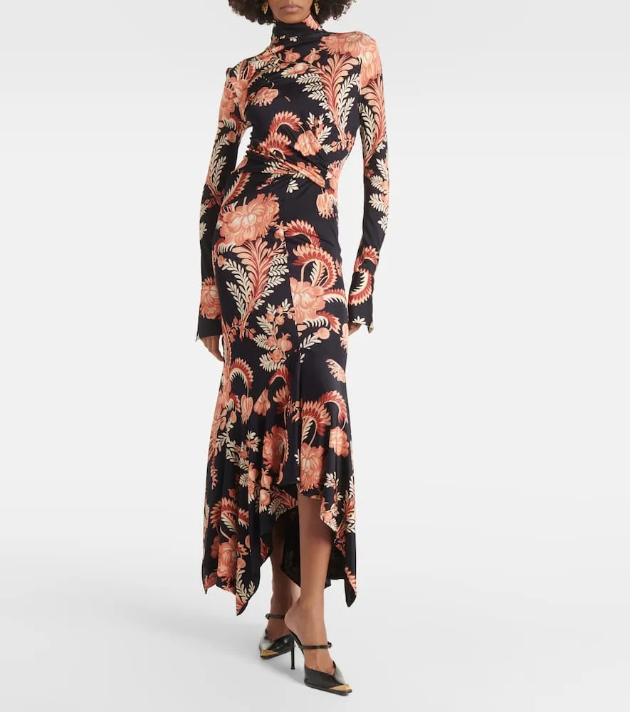 Etro Floral asymmetric jersey midi dress