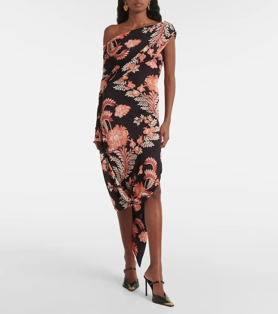 Etro Floral draped asymmetric midi dress