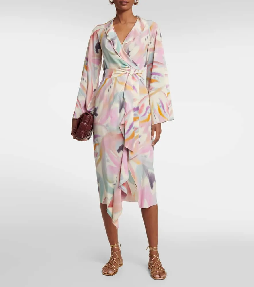 Etro Printed asymmetric wrap midi dress