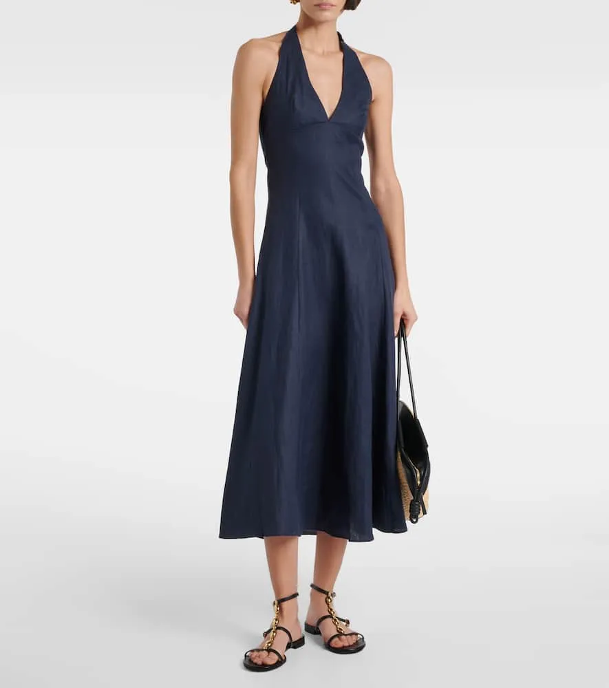 Faithfull Marais halterneck linen midi dress