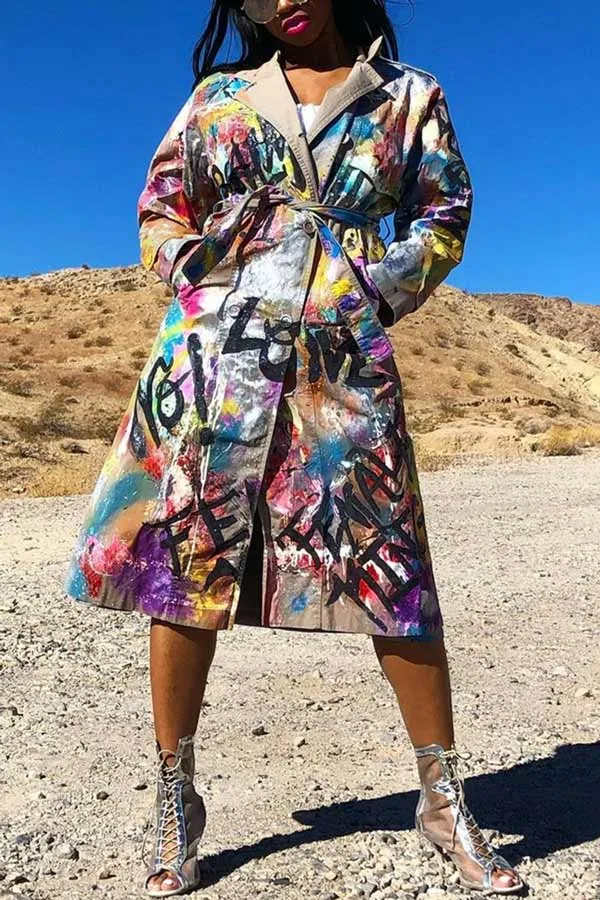 Fashion Casual Print Turndown Collar Outerwear