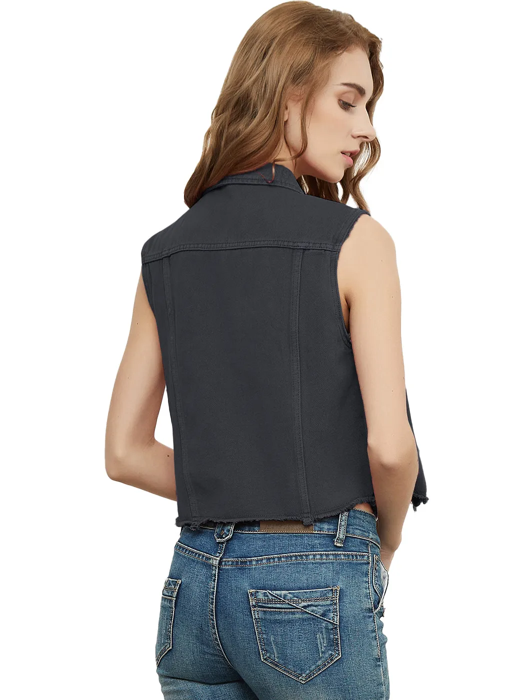 Frayed Denim Cropped Vest
