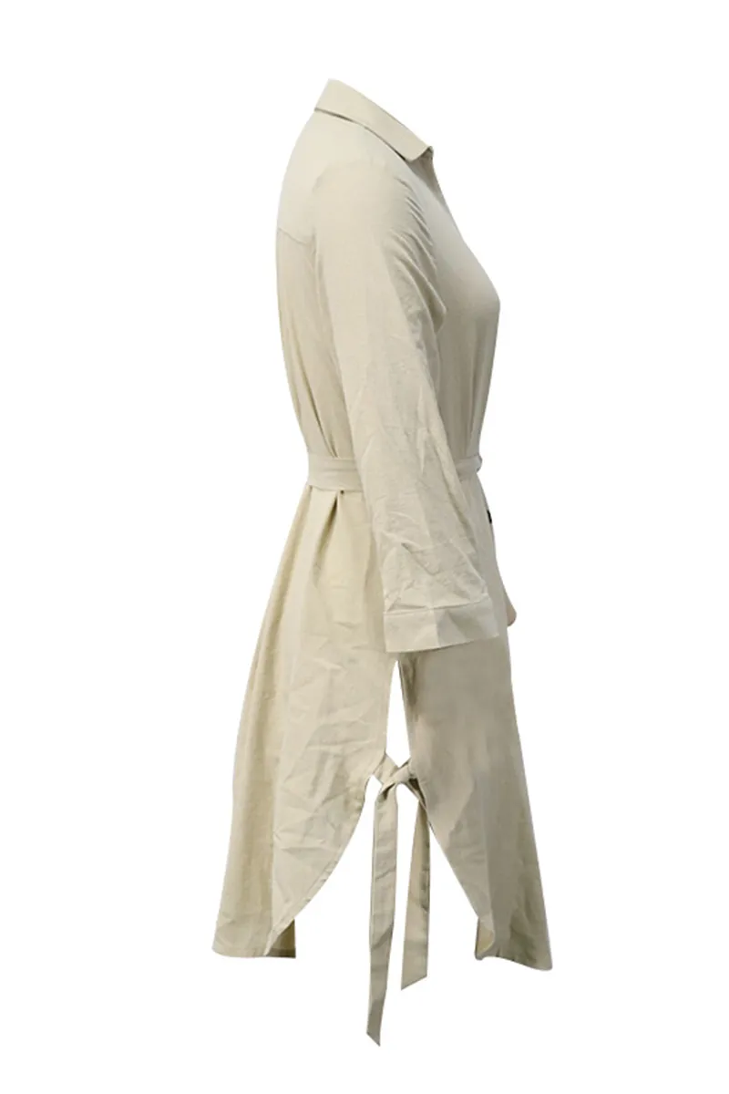 hulianfu Casual Solid Buckle Cross Straps POLO collar A Line Dresses