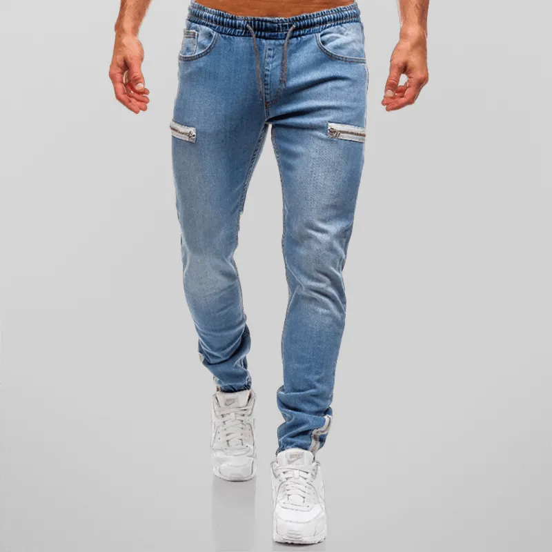 Men's Tapered Fit Stretch Denim Joggers with Elastic Waist