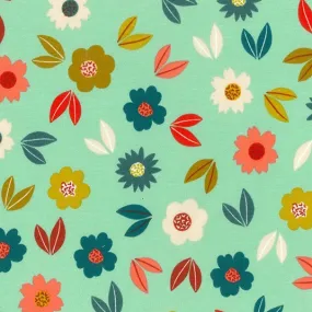 Pretty Petals Mint Printed French Terry Fabric