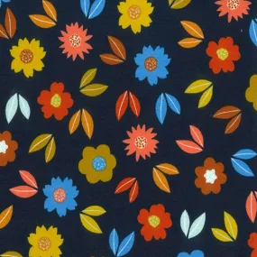 Pretty Petals Navy Printed French Terry Fabric