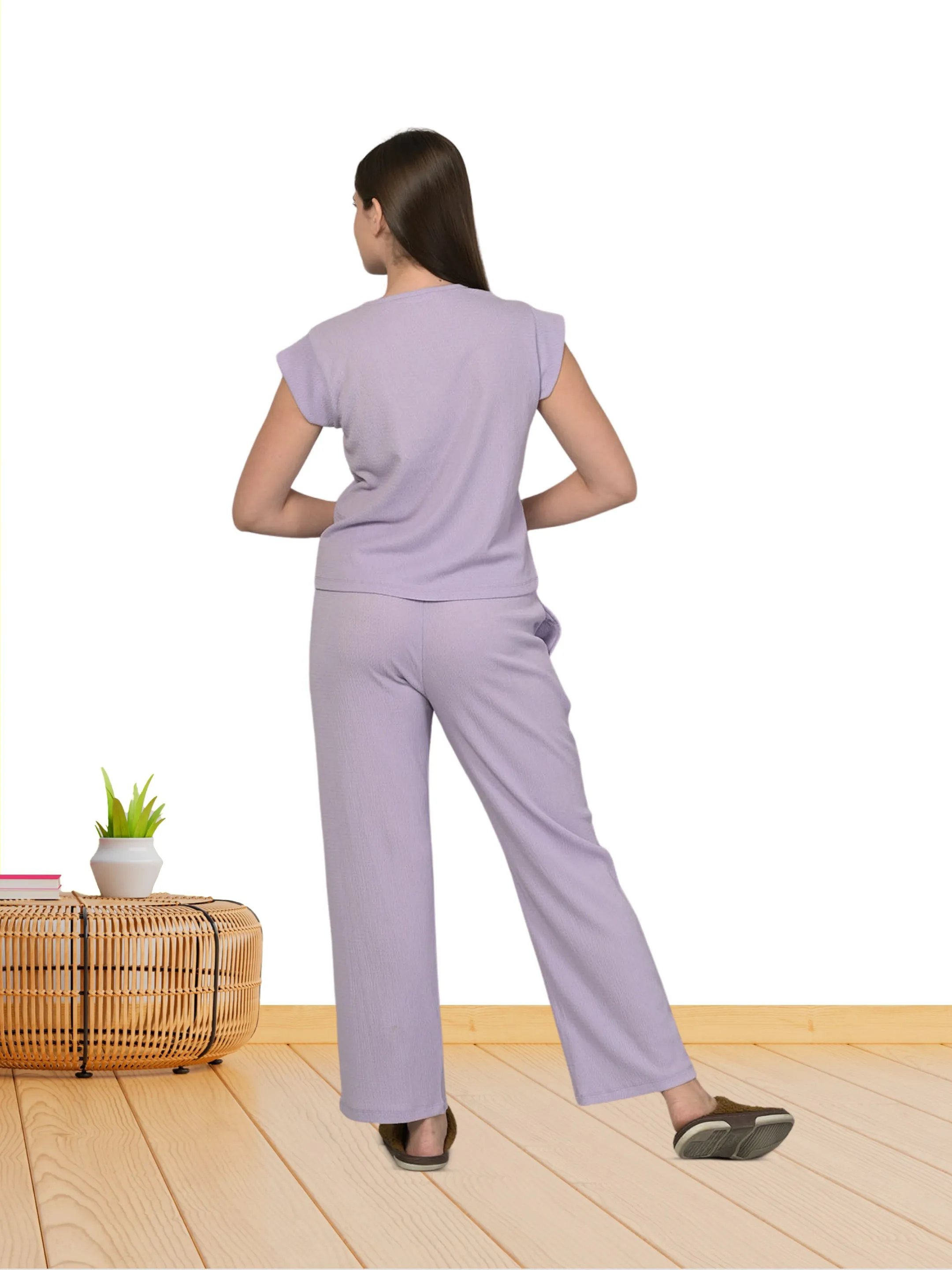 Purple Solid Poly Top & Pyjama Set