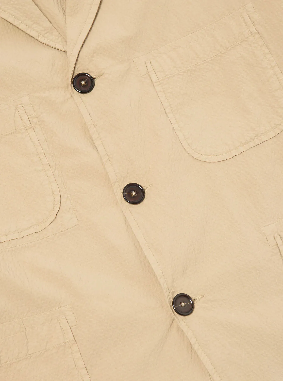 Universal Works Five Pocket Jacket in Sand Seersucker ii