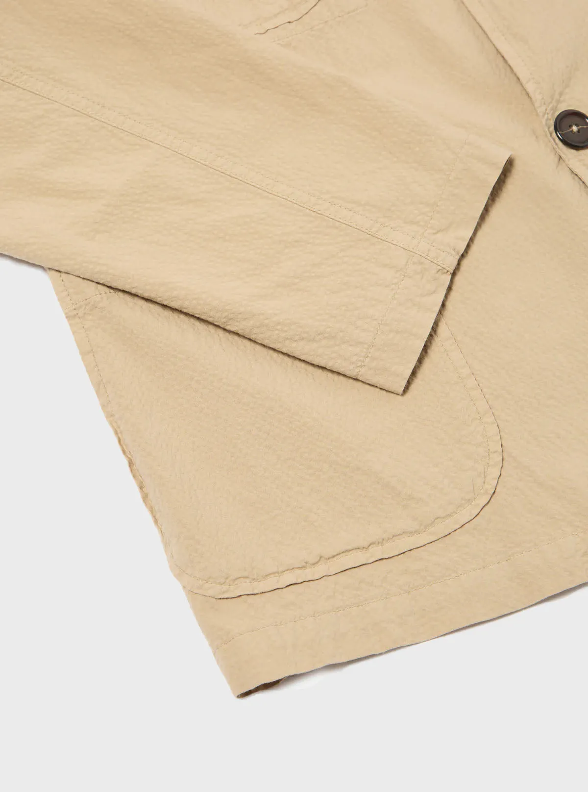 Universal Works Five Pocket Jacket in Sand Seersucker ii