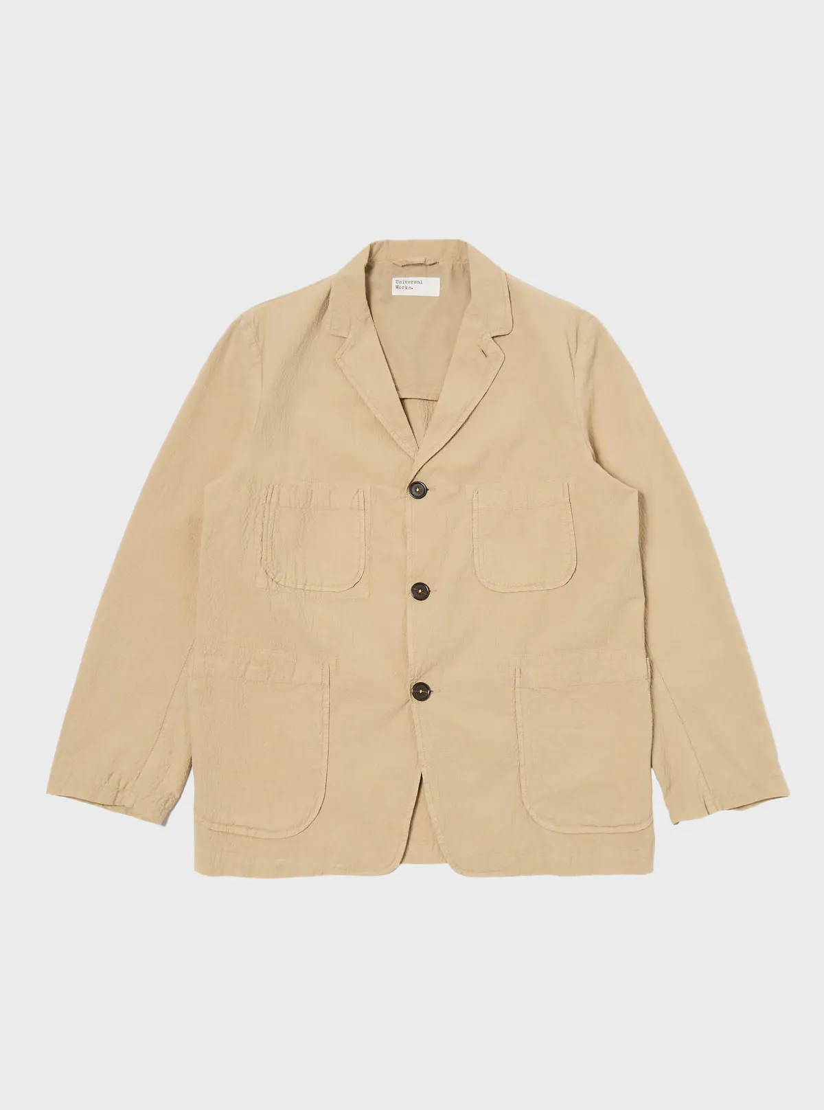 Universal Works Five Pocket Jacket in Sand Seersucker ii