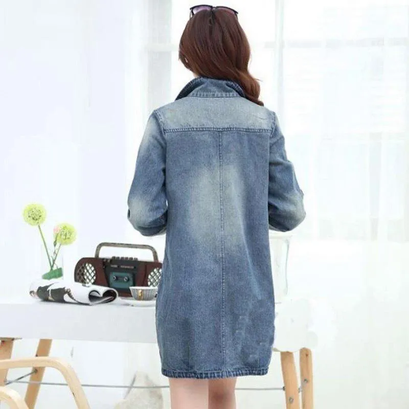 Women's Casual Long Denim Jacket | Plus Size
