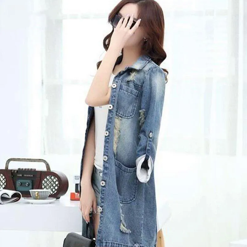 Women's Casual Long Denim Jacket | Plus Size